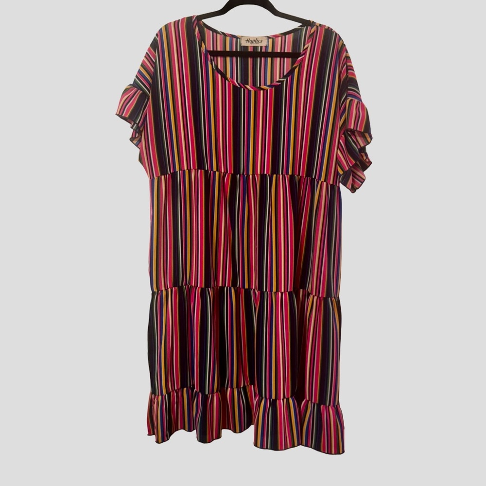 Haptics by Holly Harper Women’s XL Colorful Striped Flutter Sleeve Mini Dress